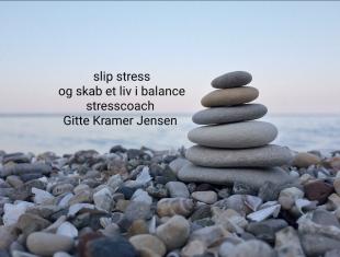 Billede af sten ved en strand og tekst med Living Mindfully